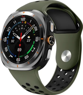 Produktbild von Strap-it Sport Silikonarmband mit Schnappverschluss - passend für Samsung Galaxy Watch Ultra (olivgrün/schwarz)