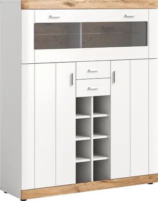 Obrázok produktu pre Barová skriňa Rootz – Skriňa na alkohol – Drevená barová skriňa – Biela matná – Priestranná – 110 cm x 40 cm x 120 cm