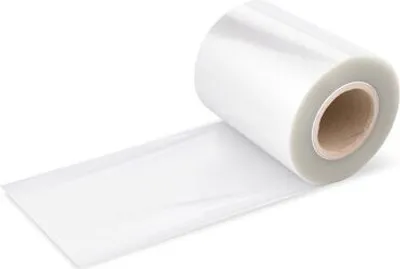 A roll of transparent plastic film is shown on a white background.