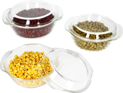 Produktbild von 3tlg Set Brat- & Backform 0,7L 1L 1,5L Deckel Auflaufform rund Gratin Glas