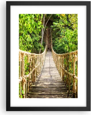 Produktbild von Gerahmtes Poster - Schwarzer Rahmen - Brücke Seil Dschungel - 30x40 cm - Wand Bild - Wanddeko - Wandbilder - Kunstposter - Wandposter - Bilderrahmen - Bilder - Kunstdruck - Wandbild - P2BPA30x40-4319