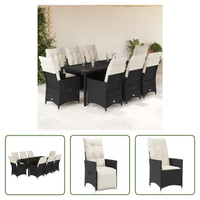 Produktbild von The Living Store 9-tlg. Garten-Essgruppe mit Kissen Schwarz Poly Rattan