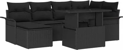 Produktbild von Gartenmöbel-Set, modular für 7 Personen, Poly-Rattan & pulverbeschichteter Stahl, höhenverstellbarer Tisch mit Glasplatte, UV-beständig, wetterfest...
