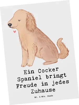Produktbild von Mr. & Mrs. Panda Postkarte Cocker Spaniel Freude - Weiß - Geschenk, sozial, Hunderassen Charakter, intelligenter Hund, Ansichtskarte, Postkarten, Hunde, Beschreibung
