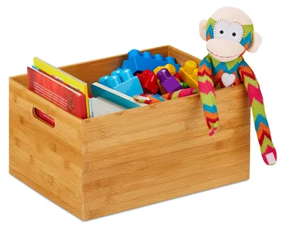 Image de Boîte de rangement solide en bambou, ouverte, organiseur sans couvercle, dimensions (H x L x P) : 21 x 40 x 30 cm, boîte en bambou