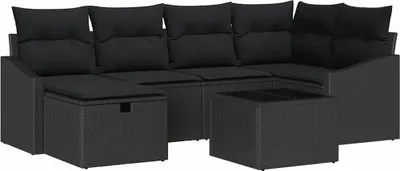 Immagine prodotto di vidaXL Set di divani con cuscini e portaoggetti in polirattan nero