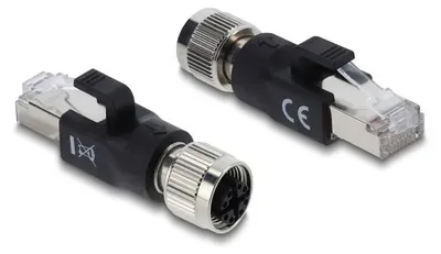 Produktbild von Delock M12 Adapter X-kodiert 8 Pin Buchse zu RJ45 Stecker schwarz