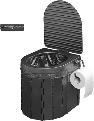Image de Toilettes de camping - Toilettes de voyage - Toilettes portables - Activités de plein air - Camping - Pliable - Léger - 34,5 x 29 x 7,6 cm - Noir