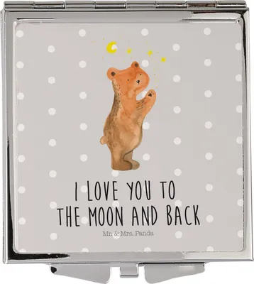 Produktbild von Mr. & Mrs. Panda Schminkspiegel Verliebter Bär - Grau Pastell - Geschenk, Kosmetikspiegel, Partner, klein, Verliebte, Taschenspiegel, Klappspiegel, Spruch, Teddy
