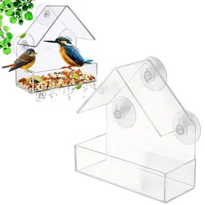 Obrázek produktu pro Akrylová krmítka pro ptáky, 15 x 15 x 6,5 cm, s přísavkami, průhledná