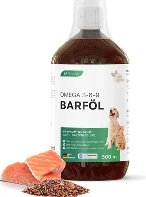 Produktbild von PRIVANA 100% Reines Barföl für Hunde & Katzen (500ml) Lachsöl Leinöl Futteröl