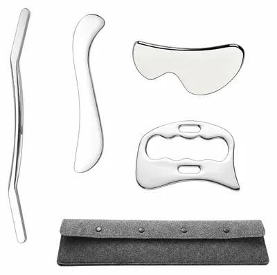 Obrázok produktu pre INF Nerezová sada Gua Sha — 4 tvary pre myofasciálne uvoľnenie s dvojitým zakrivením a ergonomickým dizajnom