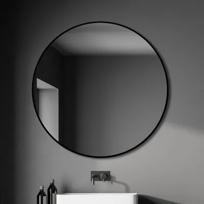 Produktbild von Wandspiegel 100 cm, rund, matt schwarz, Aluminiumrahmen