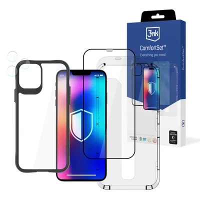 Produktbild von 3mk Comfort Set 4in1 Schutzhülle, Display Gehärtetes Glas, Hybridglas Kameralinse für iPhone 12 Pro