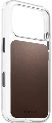 Produktbild von Handyhülle aus Naturleder für iPhone 18 Pro / 17 Pro, Nomad Modern Leather Case Horween Series mit MagSafe, Transparent und rustikales Braun