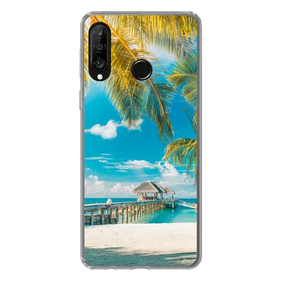 Produktbild von MuchoWow® Handyhülle Schutzhülle Hülle für Huawei P30 Lite Tropisch - Strand - Palme Silikon Softcase Handy Hülle - Handyhülle
