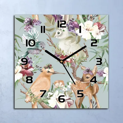 Produktbild von Wanduhr Echt-Glas-Küchenuhr Schöne Waldtiere Quarz Lautlos 30x30 Deko Bilder