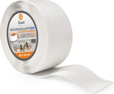 Produktbild von QUEST Weichsockelleiste 100x25mm, 20m, Flexibel Bodenleiste, Knickleiste, PVC Sockelleiste Knickleiste aus PVC Kunststoff, Flexible Fußleiste, weiß