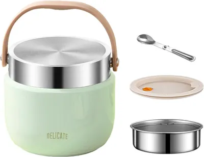 Immagine prodotto di Contenitore termico per alimenti da 1200 ml, con maniglia e cucchiaio, ideale per l'uso al lavoro