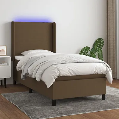 Produktbild von CLORIS Boxspringbett Polsterbett mit Matratze & LED Dunkelbraun 100x200 cm Stoff, 59,41 kg