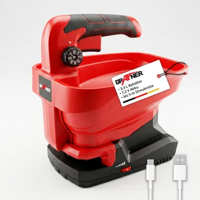 Produktbild von Grafner® Akku-Düngerstreuer incl. Akku, 3,3 L, 5 m Weite, 8 Stufen, USB-C