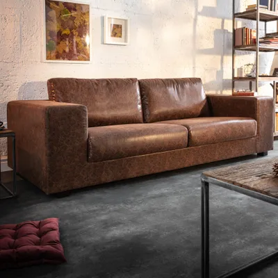 Obrázek produktu pro Velká designová 3místná pohovka MR LOUNGER 220cm vintage hnědá s pružinovým jádrem 3místná pohovka