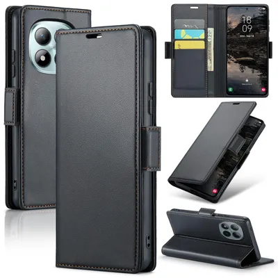 Produktbild von CLM-Tech Handyhülle kompatibel mit Xiaomi Redmi Note 15 Pro+ / 15 Pro Plus 5G Hülle - Tasche aus Premium Kunstleder - Klapphülle mit Ständer und Kartenfächern - Schutzhülle Wallet Case Cover schwarz