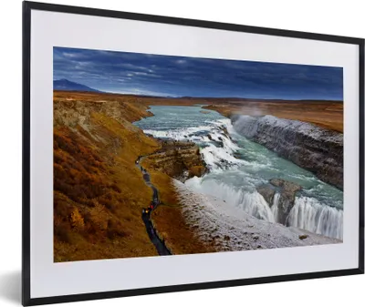 Produktbild von MuchoWow® MuchoWow® Gerahmtes Poster Dunkler Himmel am Gullfoss-Wasserfall in Island 60x40 cm - Poster mit zchwarzem Bilderrahmen - Schlafzimmer - Plakat in Rahmen - Drucken
