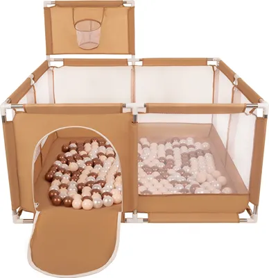 Produktbild von Selonis Laufstall Mit Korb Und 100 Bälle Laufgitter Für Kinder, Beige:Pastellbeige/Kupferrot/Perle