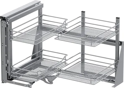 Produktbild von Vauth Sagel Eckschrank Beschlag Cor Fold | Schwenkbeschlag Korbvariante | links, Stahl silberfarbig