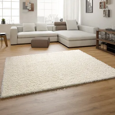 Produktbild von TT Home Hochflor Shaggy Teppich Preishammer Uni Einfarbig in Creme Modern Größe 140x200 cm