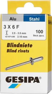 Image de Gesipa Rivets aveugles alu/acier tête ronde plate Mini-Pack 3x6mm a 100pcs