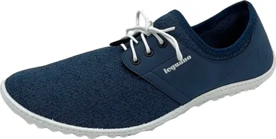 A single blue shoe on a white background.