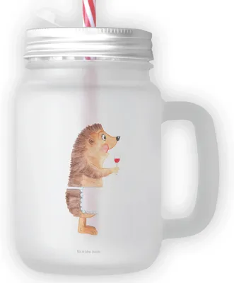 Produktbild von Mr. & Mrs. Panda Glas Igel Wein - Transparent - Geschenk, Spruch, Mason Jar, Becher mit Deckel, Weintrinker, Weinglas, Rotwein, Lustige Sprüche, Eiskaffee, Weißwein