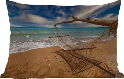 Produktbild von MuchoWow® Outdoor Kissen - Strand - Meer - Hängematte - 50x30 cm - Wetterfest - Lounge Kissen - Sofa kissen - Wohnzimmer Dekoration