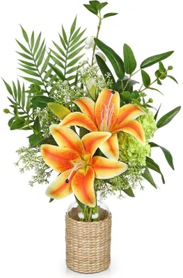 Produktbild von Kunstliche Orangenlilien mit Glasvase Grün Moderne Dekoration