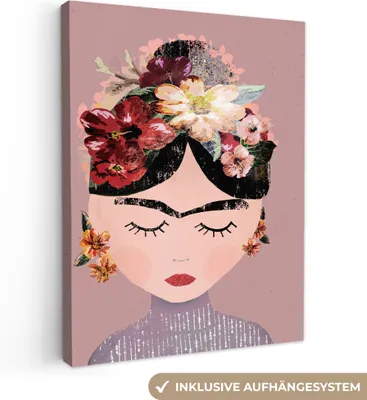 Obrázek produktu pro OneMillionCanvasses® - Plátno - Pastel - Žena - Květiny - Umění - Frida Kahlo, nástěnná malba, nástěnné dekorace obrazy obývací pokoj, 60x80cm