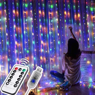 Vorhanglichter 3x3m, 300 LEDs, mehrfarbig, wasserdicht, mit Fernbedienung