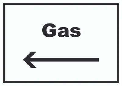 Produktbild von Gas Schild mit Text und Richtungspfeil links Anschluss waagerecht A0 (841x1189mm)
