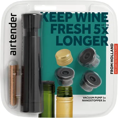 Produktbild von Airtender Wine Vacuum Blister Pack (schwarz, 3 Nanostopper, 1 Vakuumpumpe)
