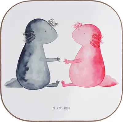 Produktbild von Mr. & Mrs. Panda Untersetzer für Gläser Axolotl Liebe - Weiß - Geschenk, gläseruntersetzer, Coaster, Glas, Valentinstag, Lurch, Liebesbeweis, Holzuntersetzer