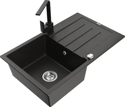 Produktbild von Mexen Bruno 1 Becken-Granitspüle mit Abtropffläche und Mischbatterie Rita, Schwarz/Gold metallisch - 6513-75-670300-70