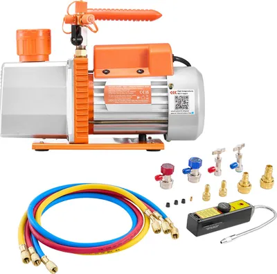 Image de Pompe à vide SucceBuy avec manomètre, 7 CFM 198 L/min, pompe rotative à palettes 2 étages, kit de pompe à vide 550 W pour R134a, R22 & R410a, avec détecteur de fuites et sac de transport, idéal pour les systèmes de climatisation automobile