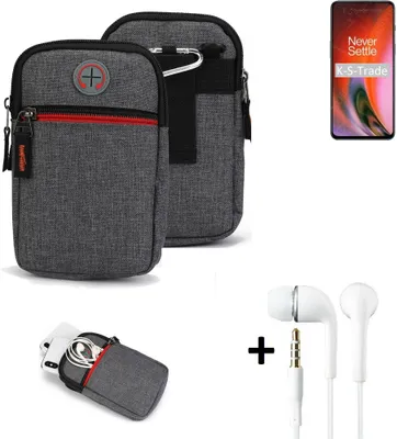 Produktbild von K-S-Trade Gürteltaasche + Kopfhörer kompatibel mit OnePlus Nord 2 5G Handy Tasche Holster Schutz Hülle Handy Hülle grau Zusatzfächer 1x