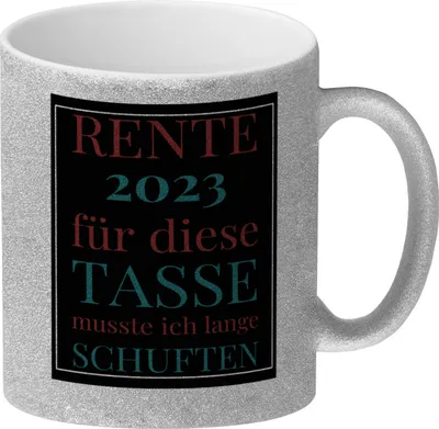 Produktbild von Rente 2023 Glitzer-Kaffeebecher eine bunte Tasse für Rentner in weiß