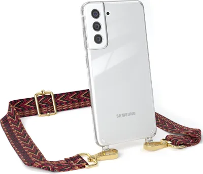 Produktbild von EAZY CASE Handykette - Verstellbarer Trageriemen kompatibel mit Samsung Galaxy S21 FE 5G, Handykordel mit transparenter Silikon-Hülle, Band in Rot