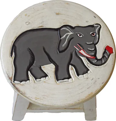 Produktbild von Holzhocker Kinderhocker Hocker Sitzhocker Fußbank Massivholz Schemel Stuhl mit Tiermotiv Deko weiß, Elefant