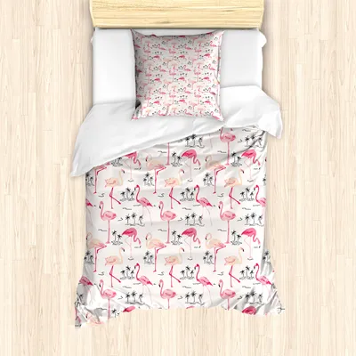 Produktbild von ABAKUHAUS Flamingo Mantele, Wild Bird Liebes-Weinlese, Milbensicher Allergiker geeignet mit Kissenbezügen, 135 cm x 200 cm - 80 x 80 cm, beige-Rosa
