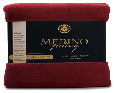 Produktbild von GÖZZE Merino Wendewohndecke flauschige wärmende Mikrofaser-Wendedecke in Merino-Feeling Qualität Karminrot 180 x 220 cm