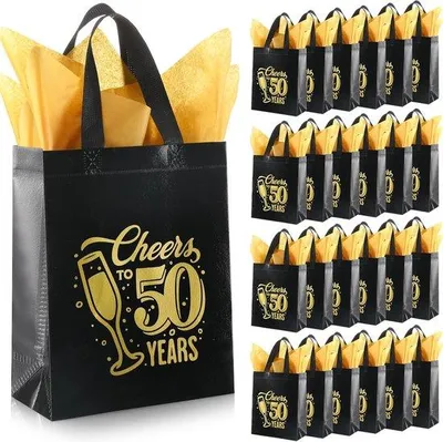 Produktbild von Famanu Geschenktaschen - Elegante Tote Bags mit Tissuepapier - 20 x 26 x 10 cm - Schwarz Gold